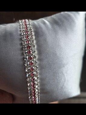 Silver and Pink Crystal Tennis Bracelet